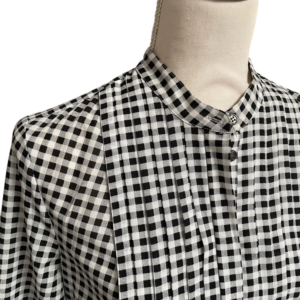 J.Crew Black White Gingham Check Long Sleeve Button Front Blouse XS - Picture 6 of 15